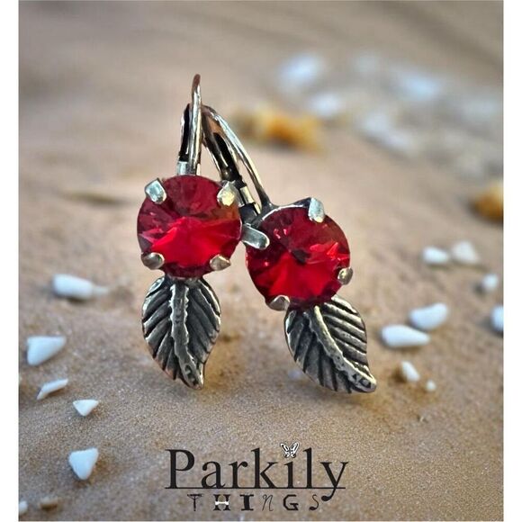 Earrings with red Swarovski crystal handcrafted - Picture 1 of 6